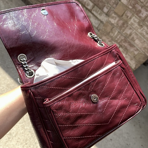 Ysl saint laurent Niki medium Crinkled leather Burgundy NO TRADE FIRM - Picture 6 of 17